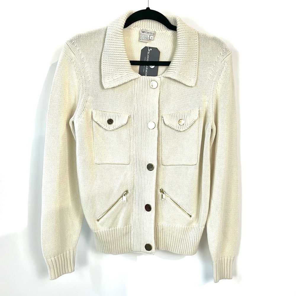 Worth Pearl Snap-Front Collared Cardigan